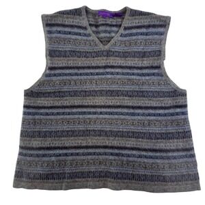Y2K Kuhlman 100% Cashmere Sweater Vest Women's 4 Gray Blue Striped Fair Isle